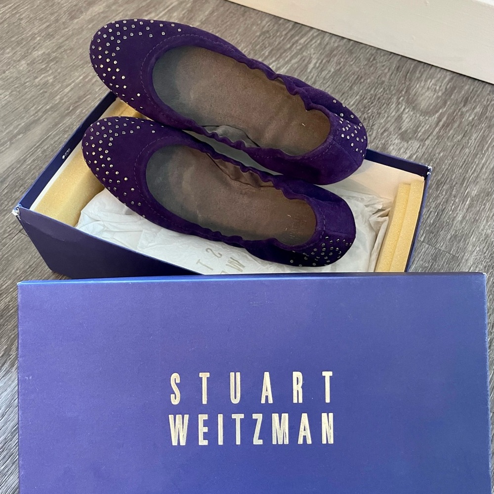 Authentic Stuart Weitzman Suede Flat Shoes, Size 7 - image 1